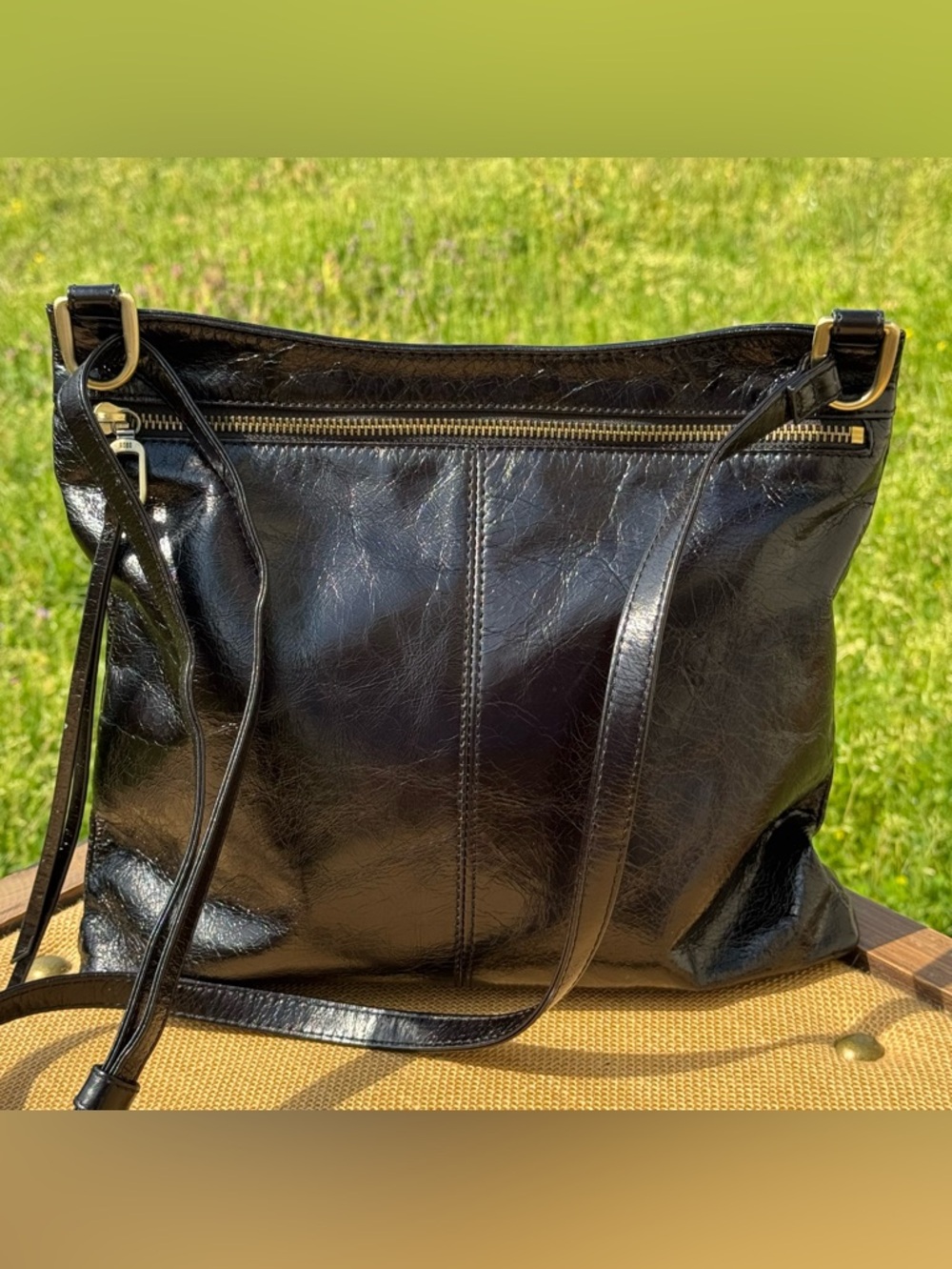 HOBO Cambel Black Leather Crossbody Bag Zip Top Slouchy Shoulder Purse - Picture 2 of 14